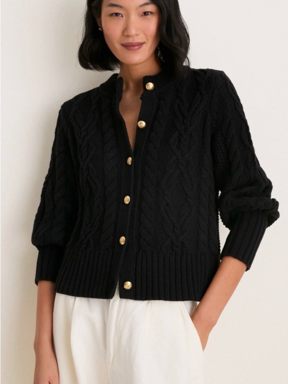 Women's Black Colette Cardigan with Gold Buttons